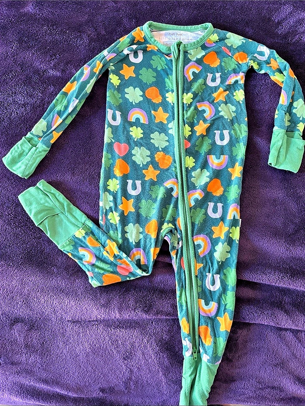 Little Sleepies Lucky St. Patrick's Day Zippy Green Printed Footie